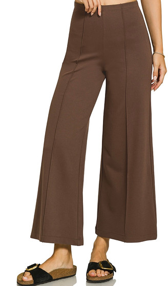 Wide Leg Ponte Knit Crop Pants in Brown