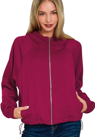  Zip Up Hoodie Scuba Jacket in Merlot