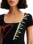 Desigual Short Sleeve  Knit Dress with Abstract Heart 