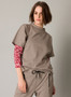 Yest Knit Short Sleeve Mock Neck Top with Herringbone Texture