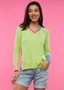 Zaget + Plover Colorblocked  V-Neck Sweater in Lime