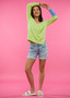 Zaget + Plover Colorblocked  V-Neck Sweater in Lime