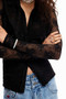 Desigual Long Sleeve Tulle Shirt in Black Lace
