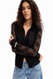 Desigual Long Sleeve Tulle Shirt in Black Lace