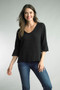 Italian Linen Top with Fringed Edges in Black