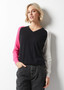 Zaget + Plover Cotton Cashmere V-Neck Colorblock Sweater in Black