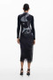 Desigual Knit Dress with Mesh Overlay in Black/Gray