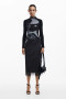Desigual Knit Dress with Mesh Overlay in Black/Gray