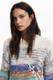 Desigual Loose Fit Crewneck Sweater with Floral Trim