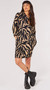 Apricot UK Knit Abstract Print Cowl Neck Dress in Camel/Black
