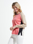 Zaget + Plover Cotton/Silk  Colorblock Sweater in Coral Combo