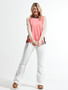 Zaget + Plover Cotton/Silk  Colorblock Sweater in Coral Combo