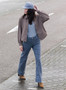 Yest Houndstooth Knit Crop Jacket in Brown