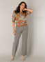 Yest V-Neck Short Sleeve Abstract Print Sweater in Camel/Gray 