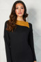 French Kyss Zip Neck Top in Black/Mustard