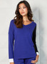 French Kyss V-Neck Top in Indigo Colorblock Combo