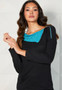French Kyss Zip Neck Top in Black/Turquoise Combo