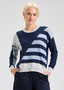 Zaget + Plover Cotton Cashmere Crewneck Sweater Blue Stripes Combo