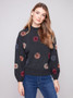 Charlie B Sweater with Embroidered Flowers in Charcoal
