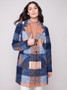 Charlie B Plaid Boucle Coat in Blue/Brown