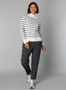 Yest Mock Neck Sweater in Gray and Ivory Stripes 