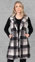 Boucle Plaid Open Front Long Vest in Black combo