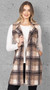 Boucle Plaid Open Front Long Vest in Brown combo