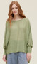Shear Oversized Blouse with Smocked Sleeves in Soft Green