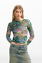 Desigual Crinkle Mesh Top in Floral Print