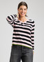 Zaget + Plover Cotton Cashmere V-Neck Striped Sweater in Petal