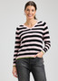 Zaget + Plover Cotton Cashmere V-Neck Striped Sweater in Petal