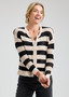 Zaget + Plover Cotton Zip Up Striped Cardigan Sweater in Black and Sand