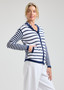 Zaget + Plover Cotton Button down Cardigan Sweater in Navy Stripes
