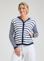 Zaget + Plover Cotton Button down Cardigan Sweater in Navy Stripes