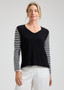 Zaget + Plover Cotton/Silk V-Neck Striped Sweater in Black