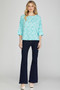 She + Sky 3/4 Sleeve Abstract Print Top in Aqua