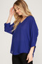 She + Sky Short 3/4 Sleeve Sheer Blouse in Royal