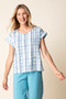 Habitat  Plaid Top with Cap Sleeves in Sky