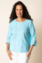 Habitat  Cotton/Linen Pullover with Embroidery in Topaz
