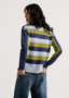 Zaget + Plover Cotton Cashmere V-Neck Striped Sweater in Blue/Olive Combo