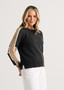 Zaget + Plover Cotton Cashmere CrewNeck Colorblocked Sweater in Charcoal
