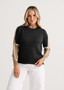 Zaget + Plover Cotton Cashmere CrewNeck Colorblocked Sweater in Charcoal