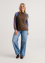 Zaget + Plover Cotton Cashmere Mockneck Reversible Sweater in Blue/Brown