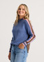 Zaget + Plover Cotton Cashmere Mockneck Reversible Sweater in Blue/Brown