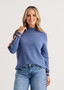 Zaget + Plover Cotton Cashmere Mockneck Reversible Sweater in Blue/Brown