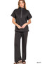 Zip Up Half Sleeve Scuba Pullover in Black