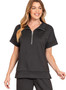 Zip Up Half Sleeve Scuba Pullover in Black
