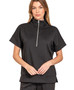 Zip Up Half Sleeve Scuba Pullover in Black
