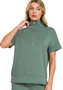 Zip Up Half Sleeve Scuba Pullover in Jade