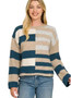 Colorblock Stripe Crop Sweater in Teal Combo